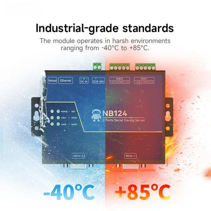2 Channel RS485 RS232 RS422 to Ethnernet Serial Server NB124-V2 Modbus UDP MQTT HTTP Gateway Watchdog Industrial Grade