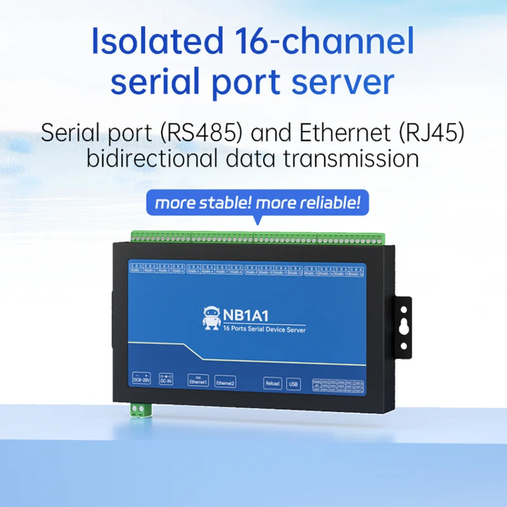 Isolated 16 Way Serial Port Server RS485 RJ45 NB1A1 TCP UDP Modbus TCP to RTU Storage Configuration Gateway MQTT HTTP