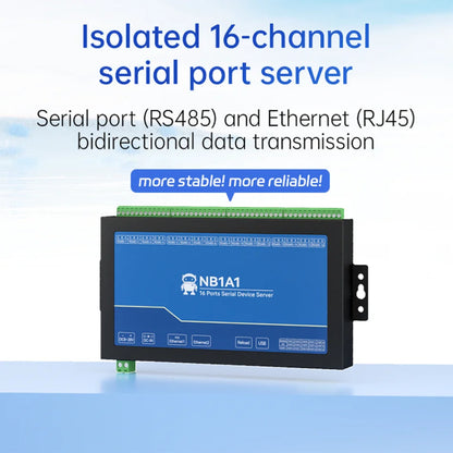 Isolated 16 Way Serial Port Server RS485 RJ45 NB1A1 TCP UDP Modbus TCP to RTU Storage Configuration Gateway MQTT HTTP