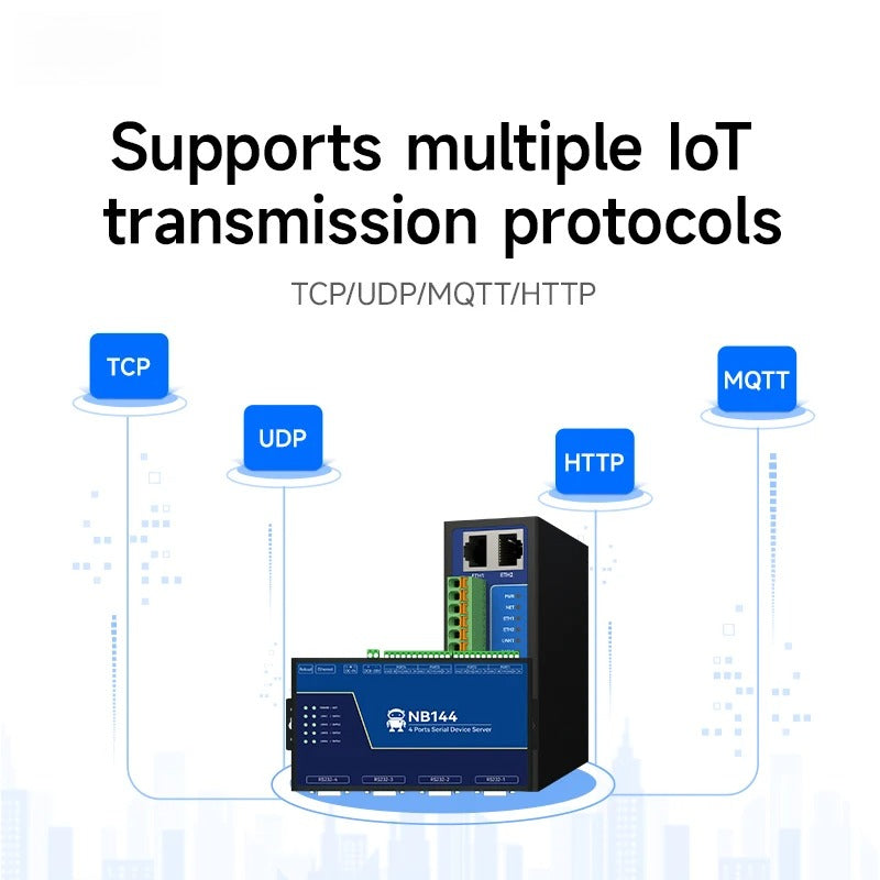 4 Channel Serial Server RS485 RS232 RS422 to Ethernet NB144-V2 Series TCP UDP MQTT HTTP Modbus Storage Gateway Watchdog